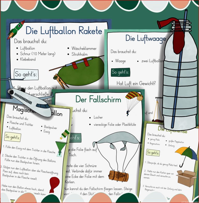 13 Experimente mit Luft Stationenkarten & Anleitungen