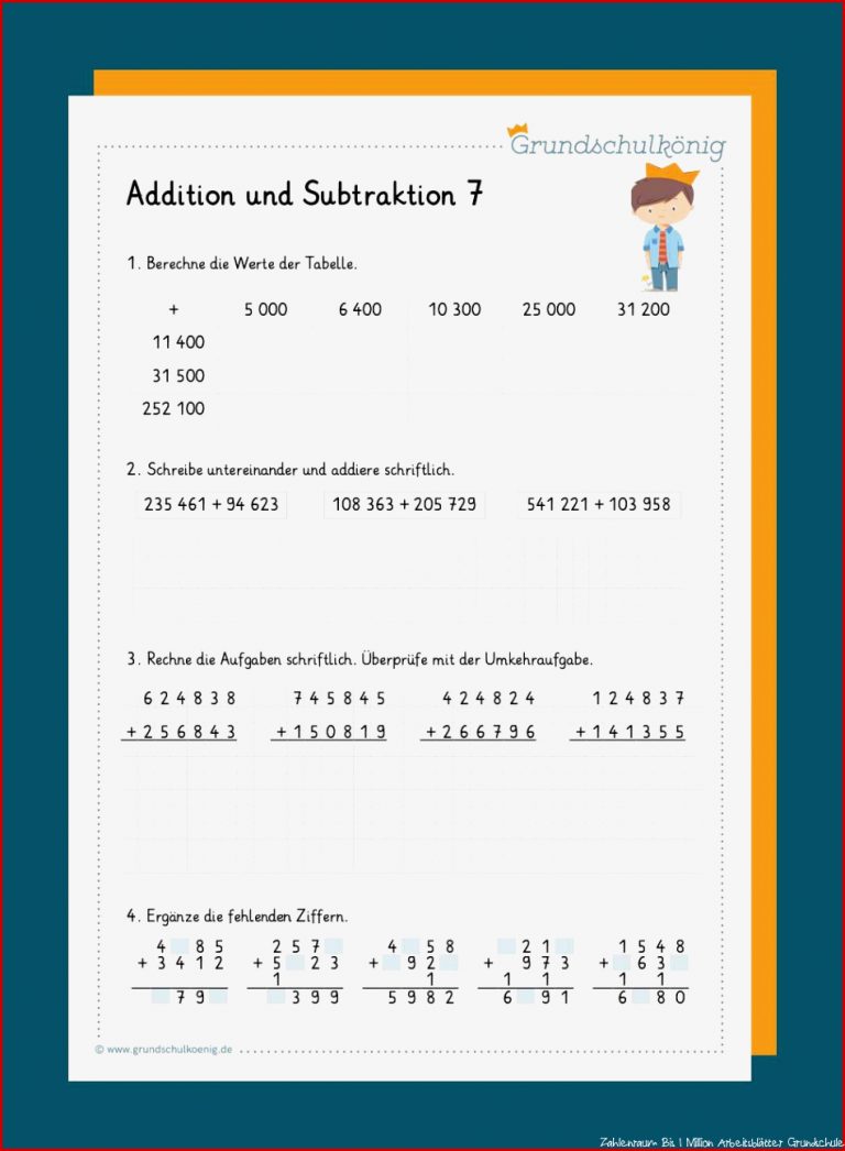 Addition und Subtraktion im Zahlenraum 1 000 000