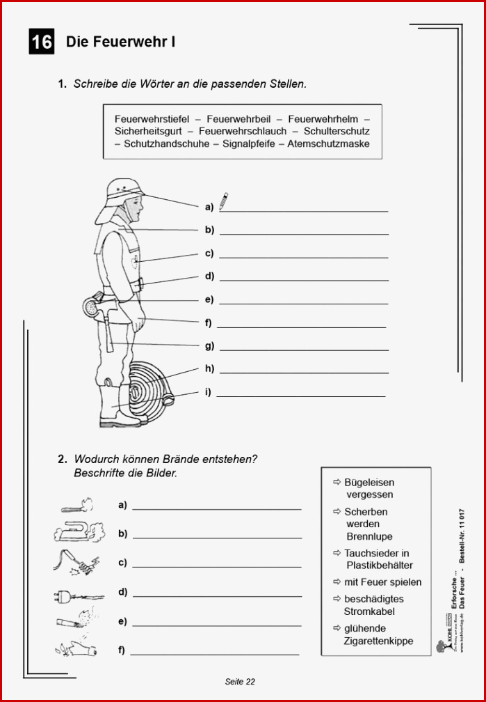 Arbeitsblätter Brandschutzerziehung Ideen Arbeitsblätter