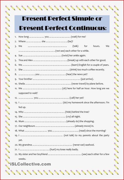 Arbeitsblätter Present Perfect Worksheets