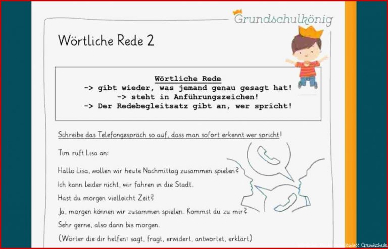 Arbeitsblätter Wörtliche Rede 4 Klasse Worksheets