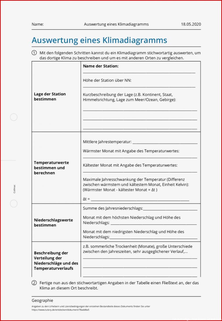 Arbeitsblatt Auswertung Eines Klimadiagramms