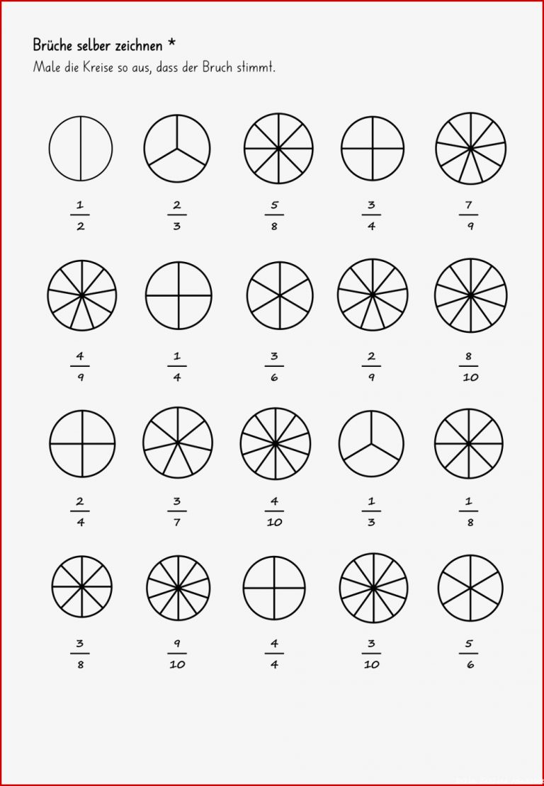 Arbeitsblatt Brüche selber zeichnen Kreise einfach