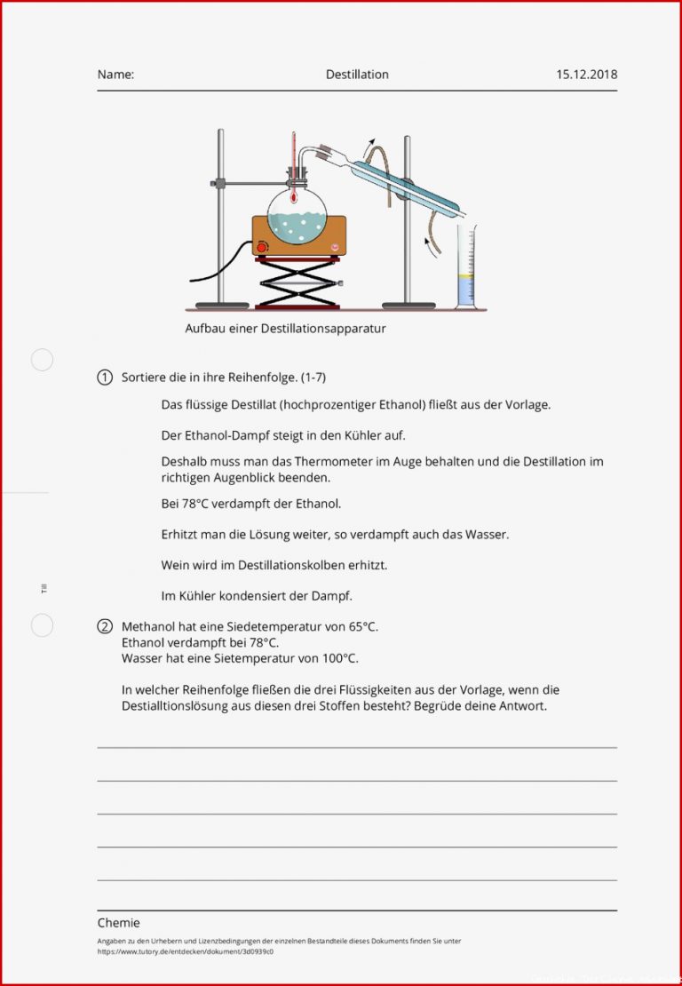 Arbeitsblatt Destillation Chemie Mittlere Reife