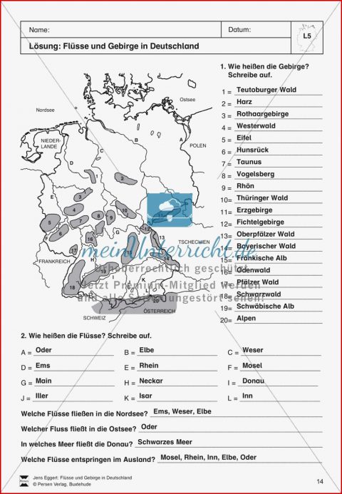 Arbeitsblatt Flüsse Deutschland Klasse 4