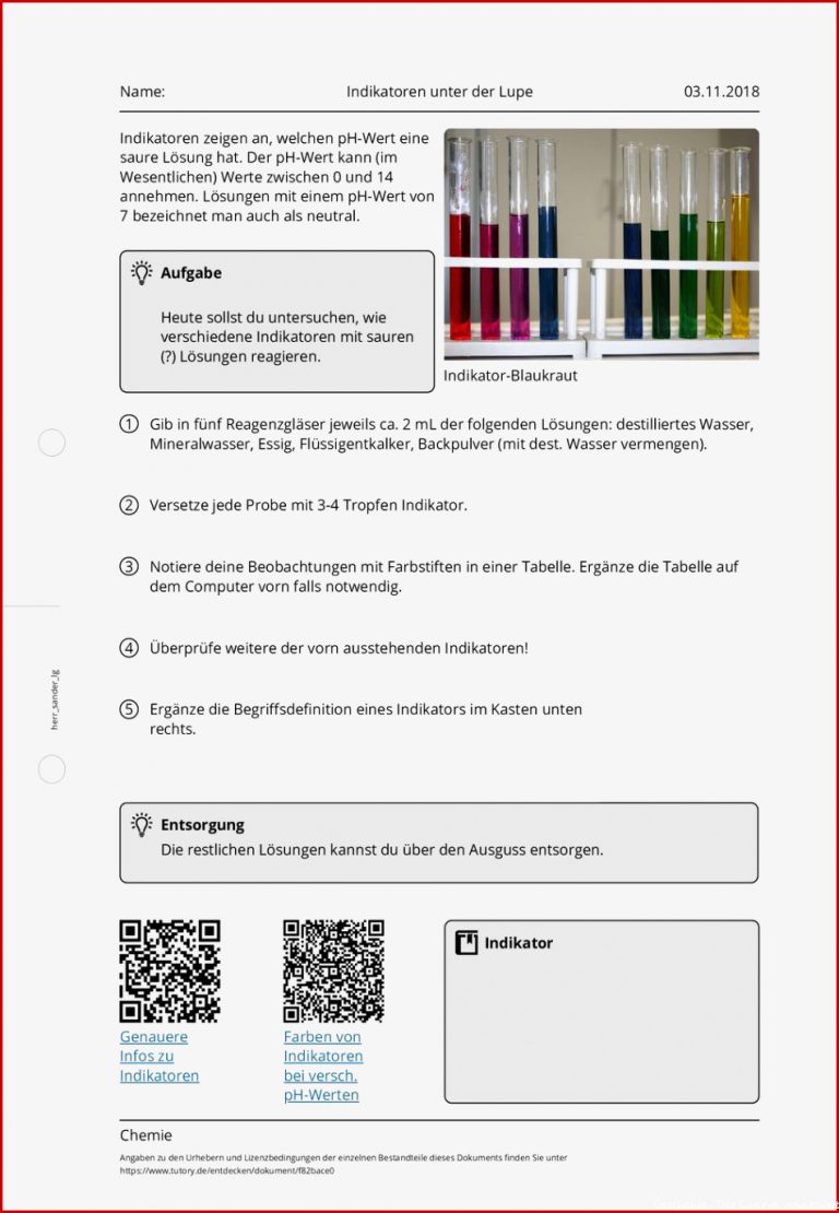 Arbeitsblatt Indikatoren Unter Der Lupe Chemie
