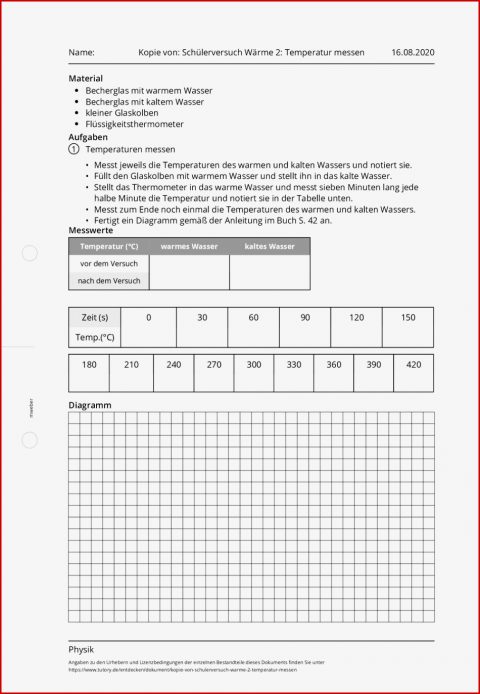 Arbeitsblatt Kopie Von Schülerversuch Wärme 2