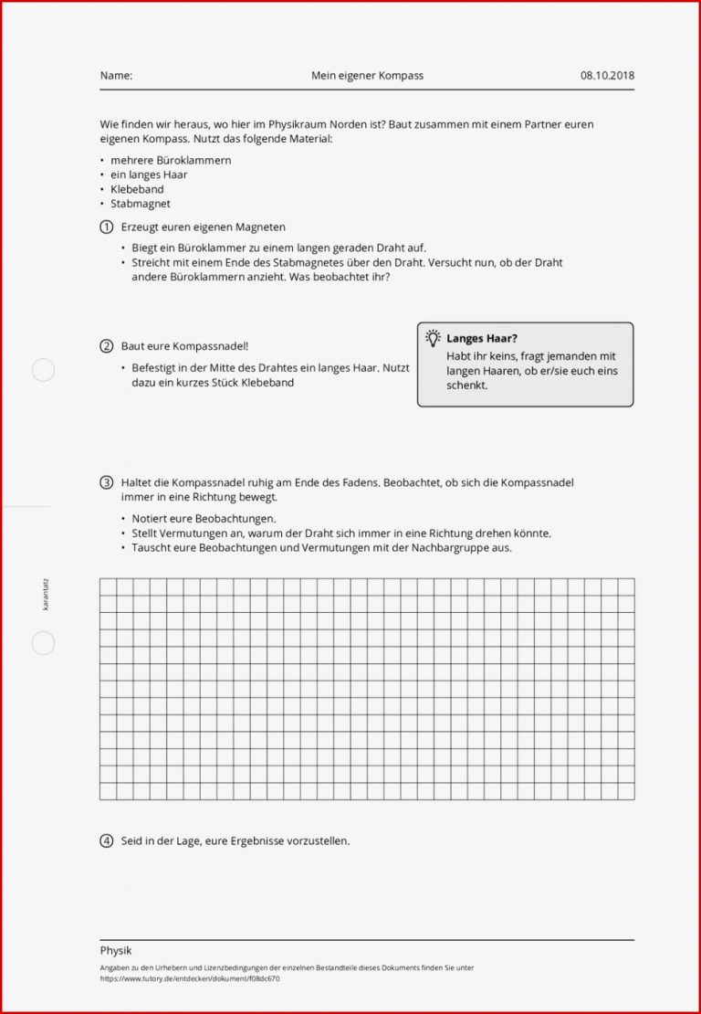 Arbeitsblatt Mein eigener Kompass Physik Allgemeine