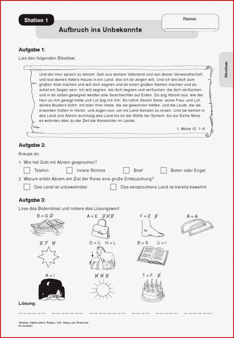 Arbeitsblatt Religion Klasse 5 Arbeitsblätter Abraham