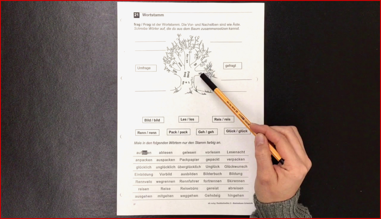 Arbeitsblatt Wortfamilie Wortstamm