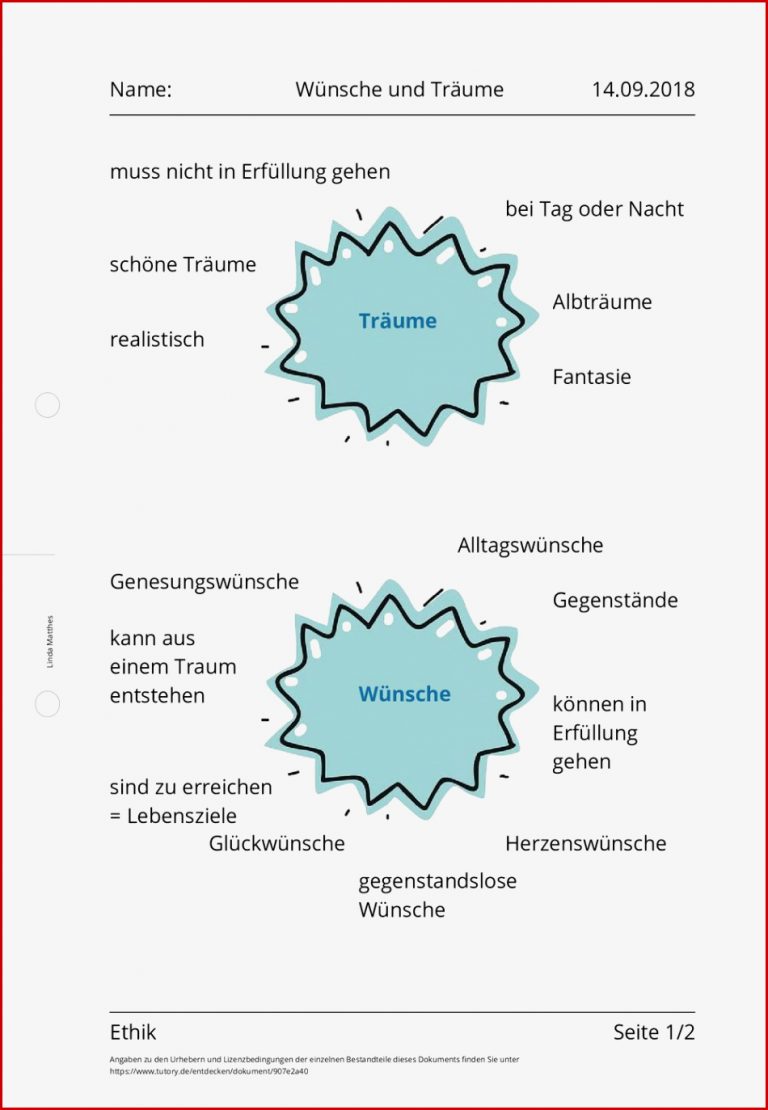 Arbeitsblatt Wünsche und Träume Ethik Grundschule