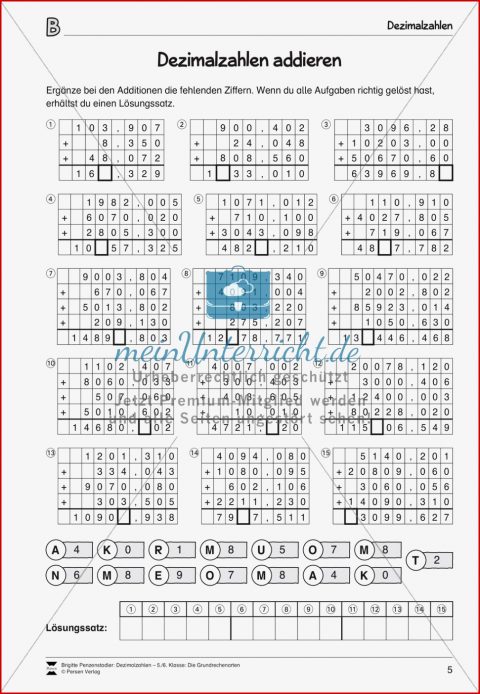 Arithmetik Übungen Zur Addition Und Subtraktion Von