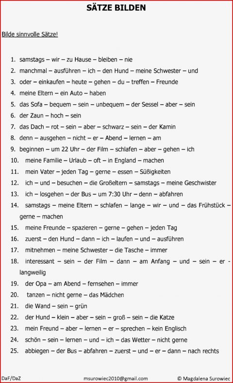 "aspekte Der Germanistik" Sätze Bilden Stufe A1