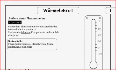 Aufbau thermometer Arbeitsblatt Carl Winslow Grundschule