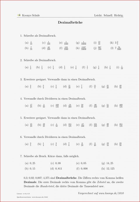 Aufgaben Dezimalbrüche Mit Lösungen