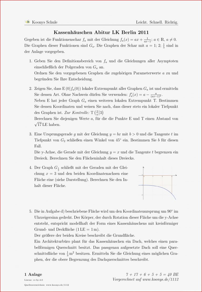 Aufgaben Kassenhäuschen Abitur LK Berlin 2011 mit Lösungen