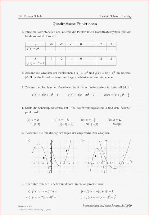 Aufgaben Quadratische Funktionen Mit Lösungen