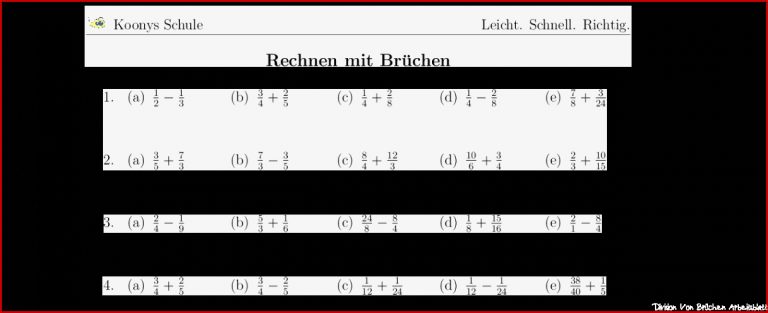 Aufgaben Rechnen mit Brüchen mit Lösungen