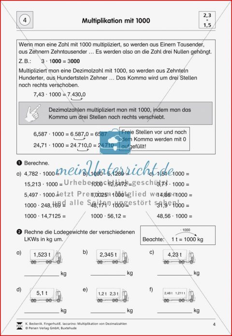 Aufgaben Zur Multiplikation Von Dezimalzahlen Mit 10 100