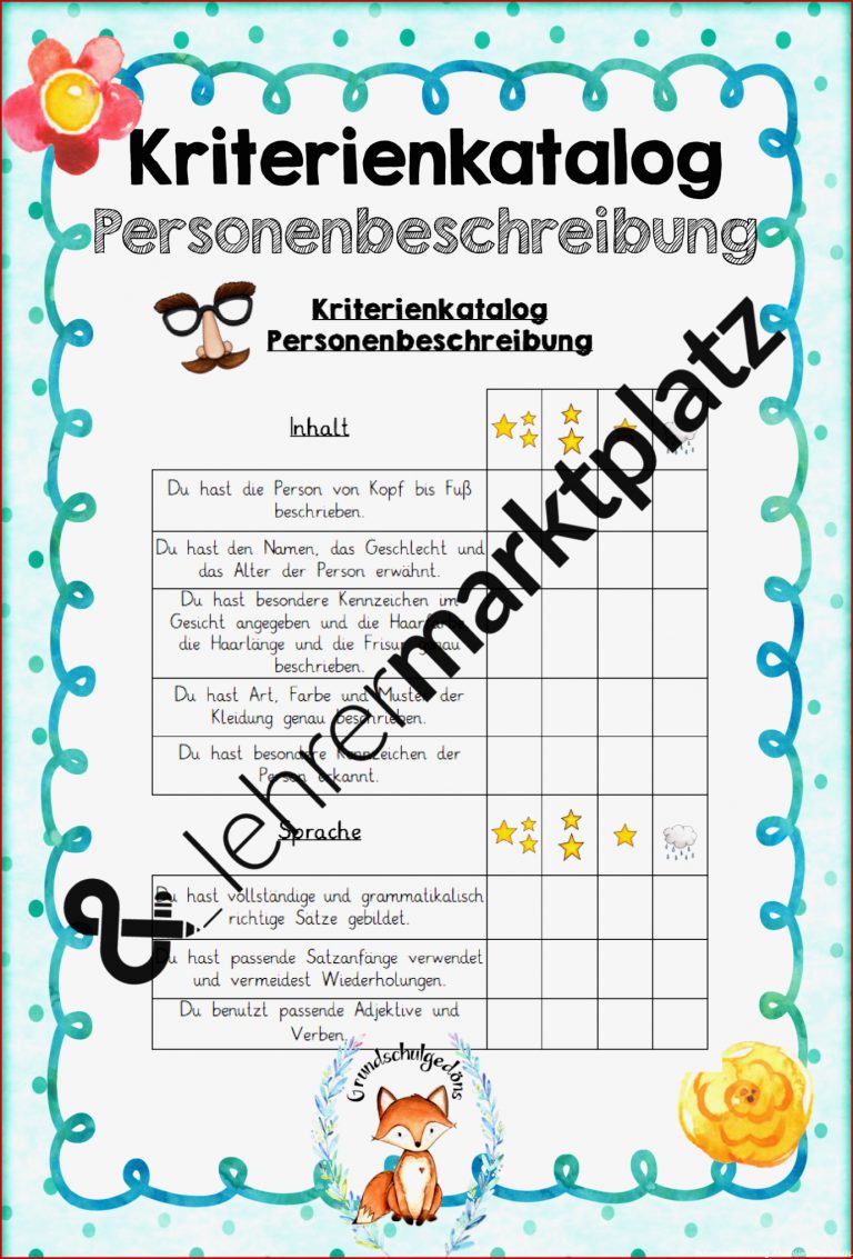 Bewertungsbogen Personenbeschreibung – Grundschule