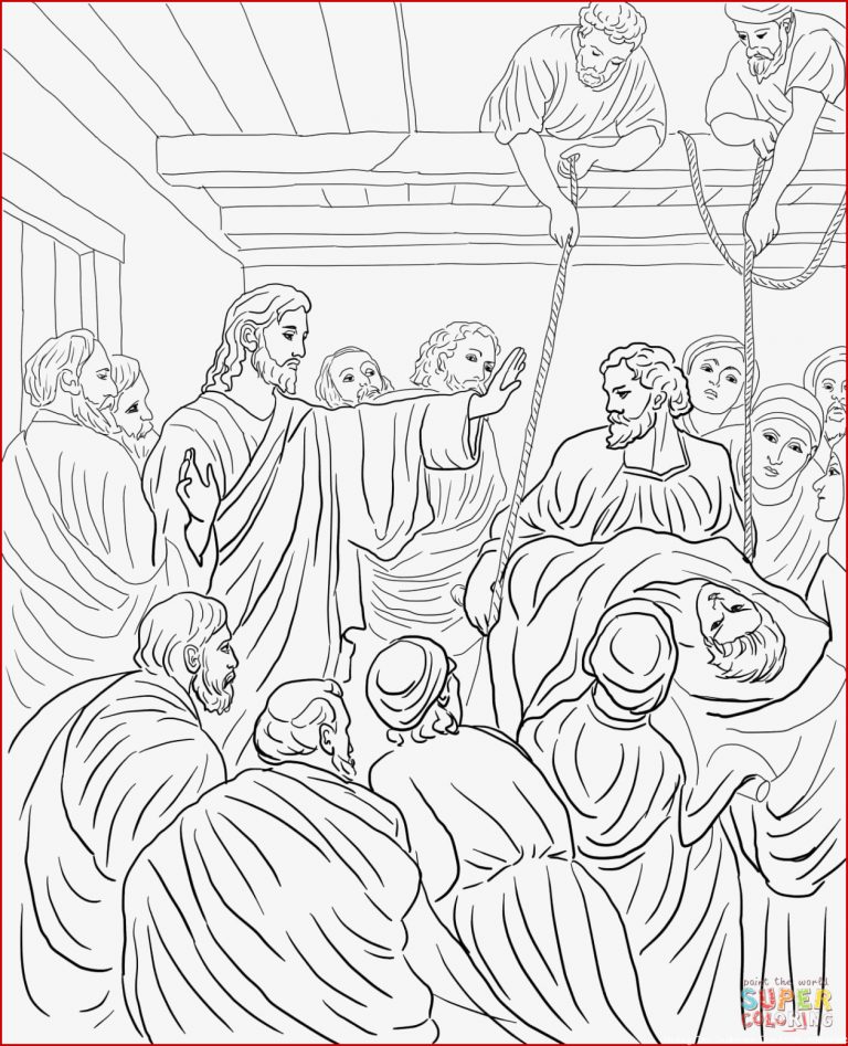 Coloriage Jésus guérit un homme paralysé