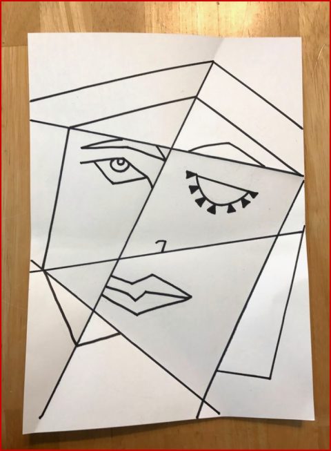 Cubist Picasso Porträtunterricht Mit Gefaltetem Papier