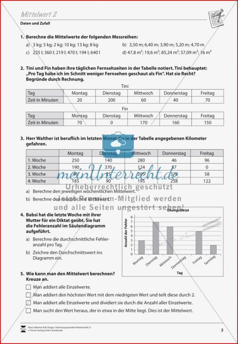 Daten Und Zufall Den Mittelwert Kennenlernen Und