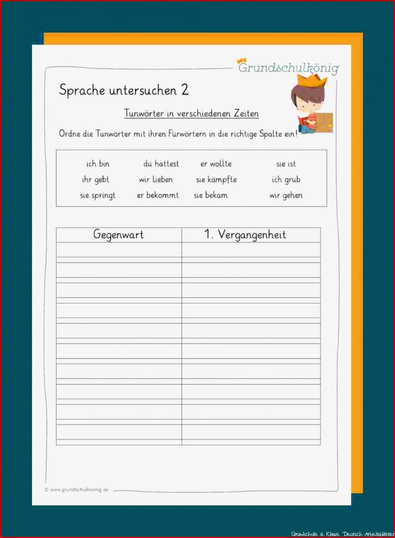 Deutsch 4 Klasse Arbeitsblätter Zeitformen Kinderbilder