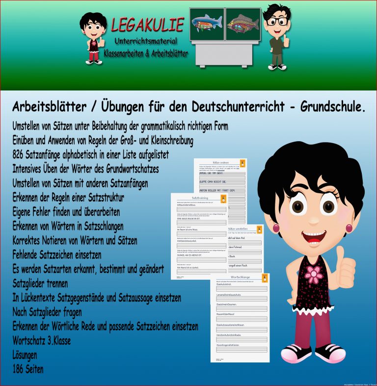 Deutsch Satzbau Satzgestaltung 3.Klasse Arbeitsblatt - Legakulie