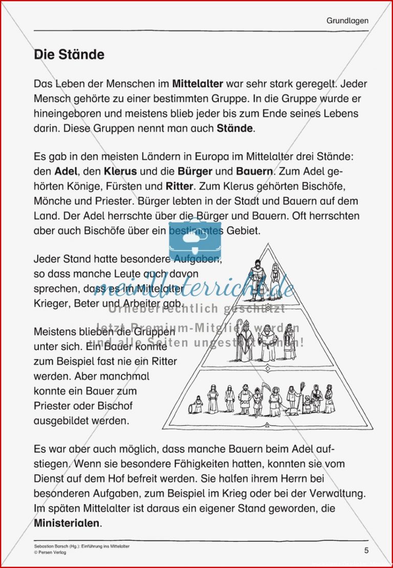 Die Stände Im Mittelalter Arbeitsmaterial Mit Lösung