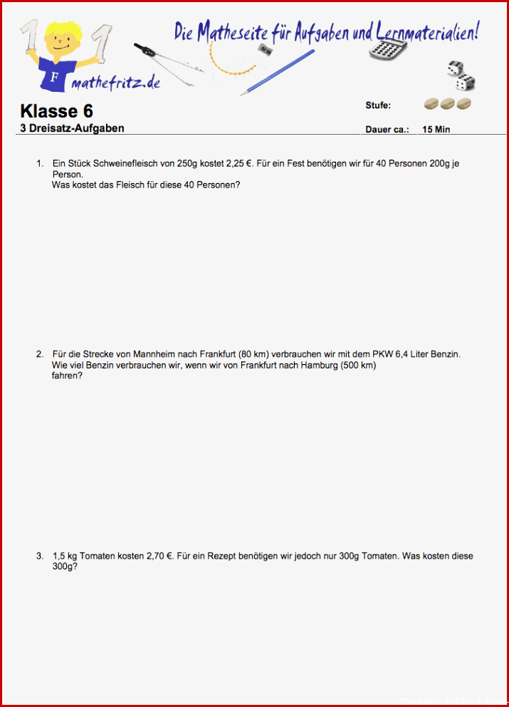Dreisatz Aufgaben PDF Aufgaben Dreisatz Klasse 6