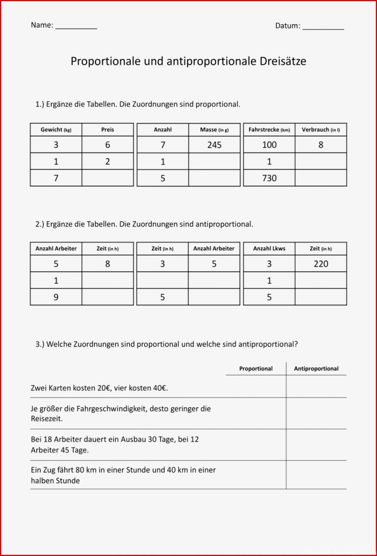 Dreisatz – Unterrichtsmaterial im Fach Mathematik