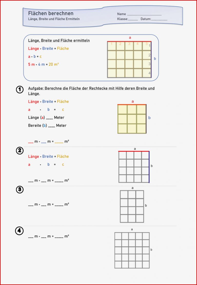 Einführung Flächenberechnung Arbeitsblatt Mathe 4 Klasse