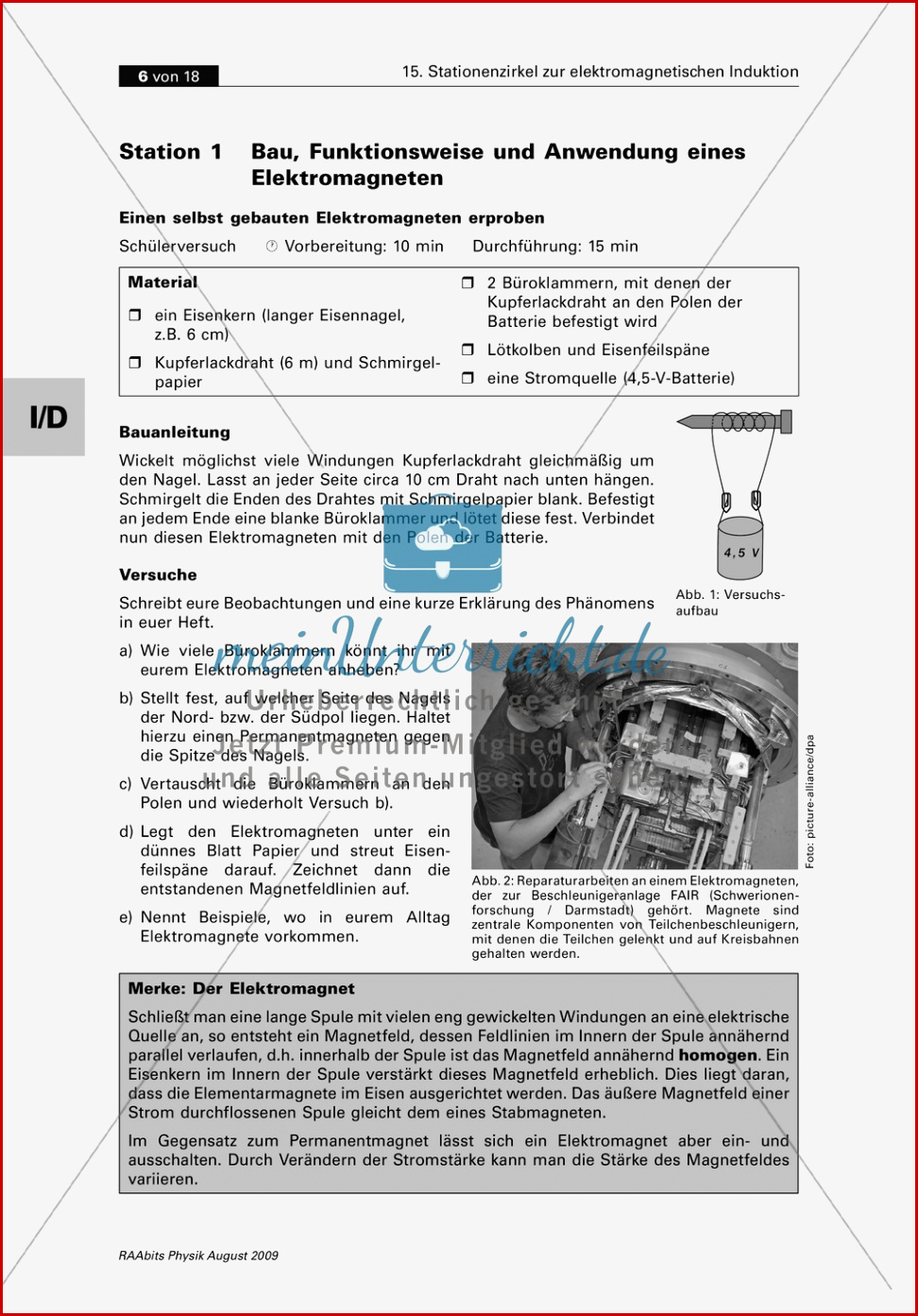 Elektrizitätslehre Stationenlernen Zum thema