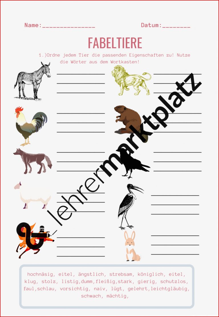 Fabel Grundschule Arbeitsblätter Worksheets