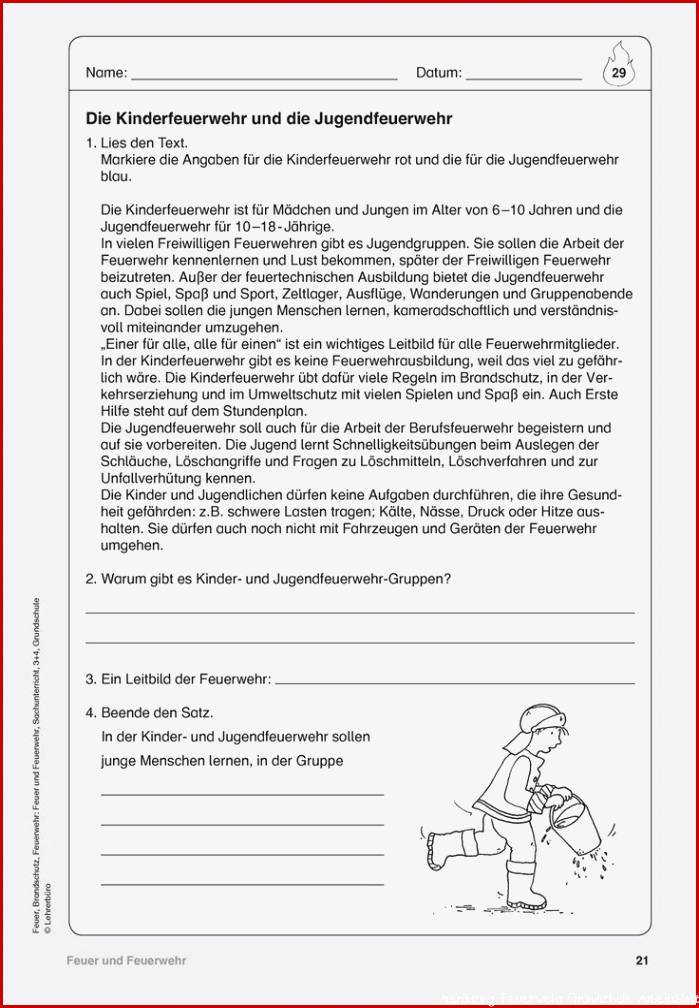 Feuerwehr Arbeitsblätter · Lehrerbüro