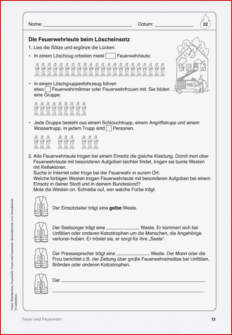 Feuerwehr Arbeitsblätter · Lehrerbüro feuer