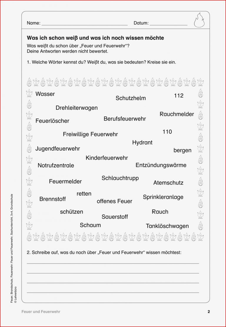 Feuerwehr Grundschule Arbeitsblätter Kostenlos Worksheets