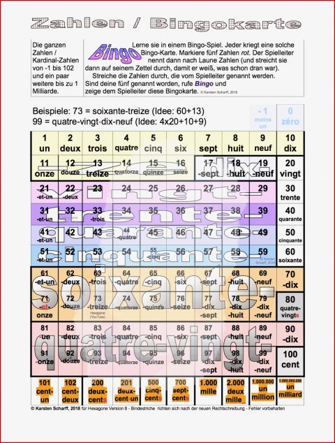 Französische Zahlen Lernen In Einem Bingospiel Ab 3