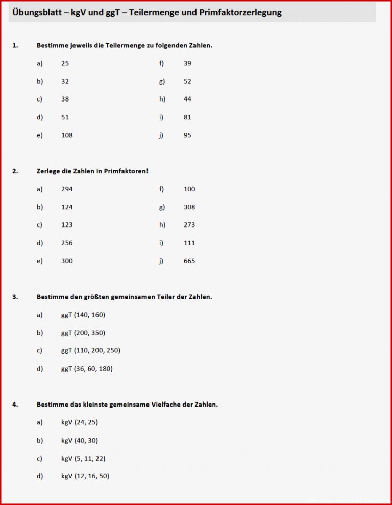 Ggt und kgv Übungen