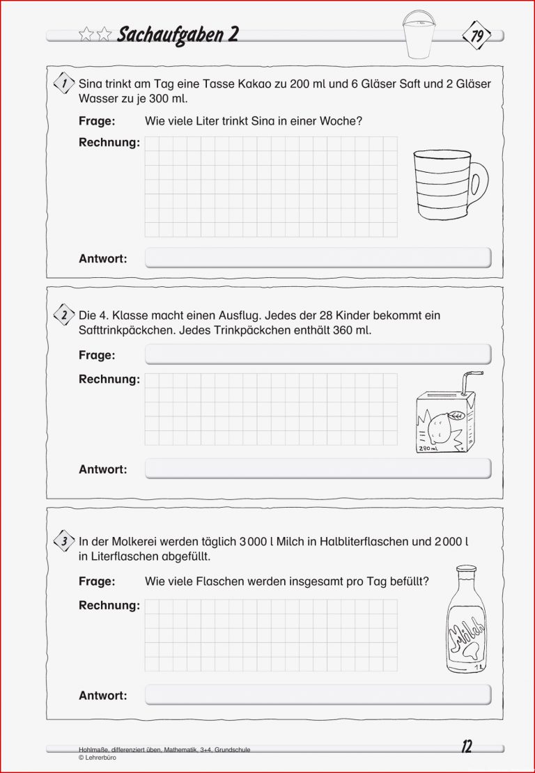 Größen · Arbeitsblätter · Grundschule · Lehrerbüro