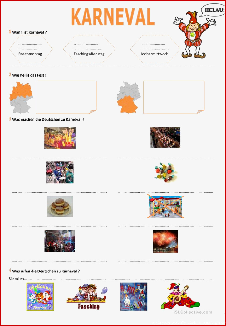 KARNEVAL Arbeitsblatt Kostenlose DAF Arbeitsblätter