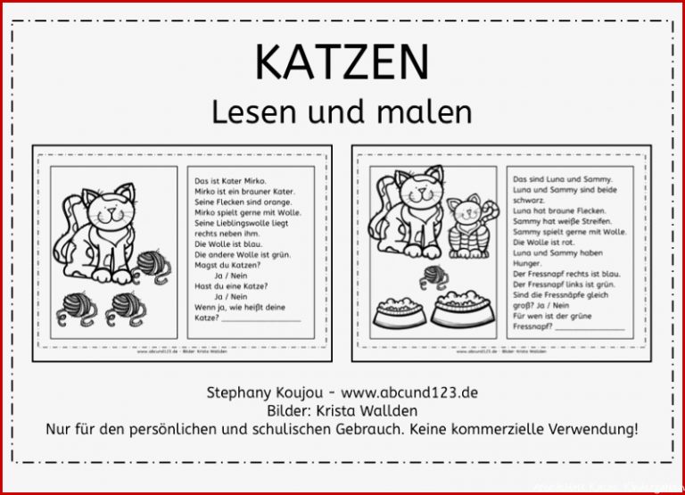 Katzen Lesen Und Malen Abcund123