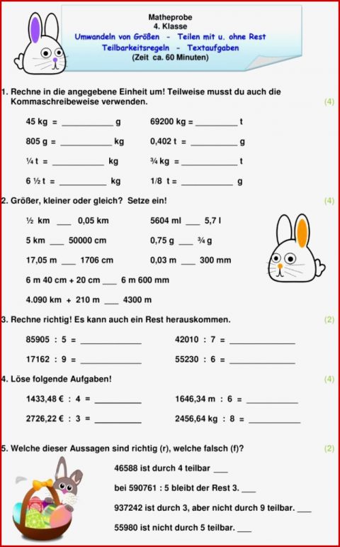 Klassenarbeit Zu Größen Und Maßeinheiten