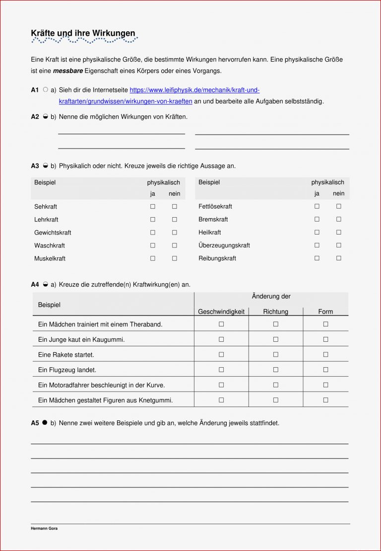 Kräfte Und Ihre Wirkungen Arbeitsblatt Lösungen Neue