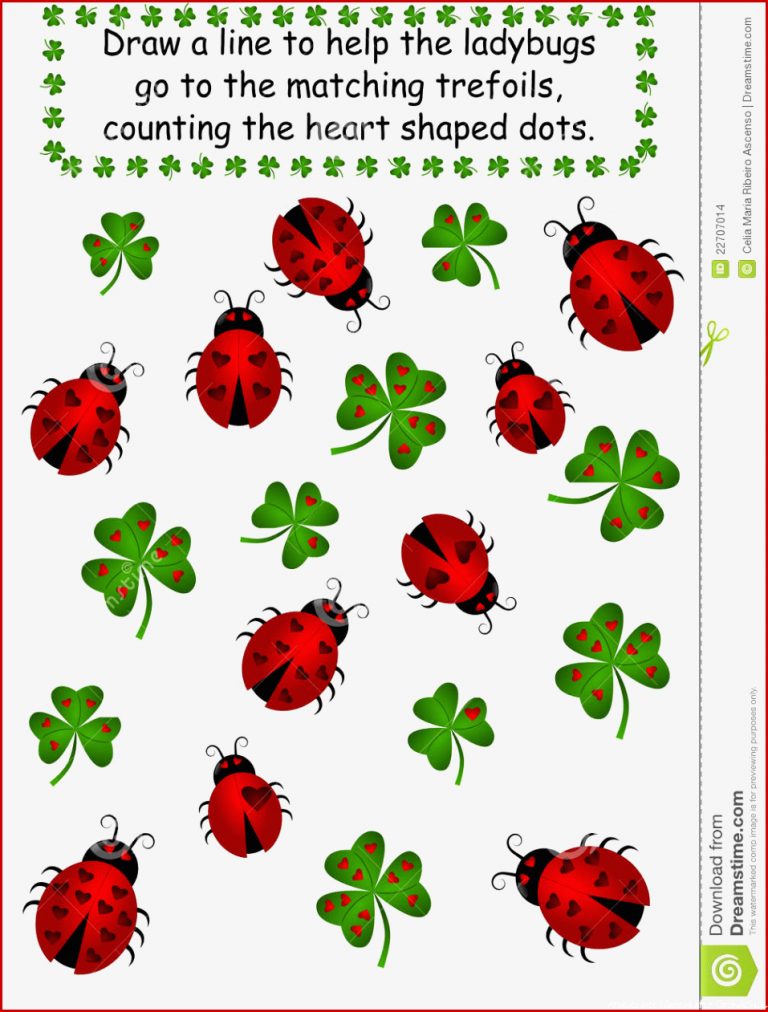 Ladybugs And Clovers Count The Dots Stock Vector