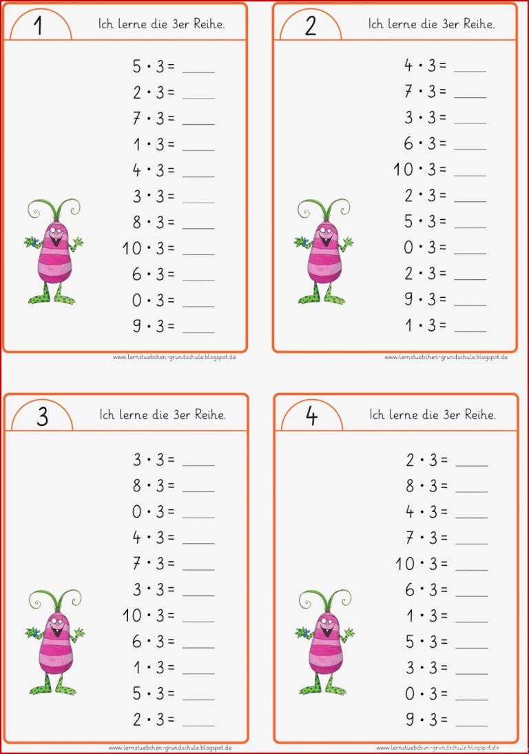 Lernstübchen Minikartei Zum Trainieren Der Einmaleinsreihen