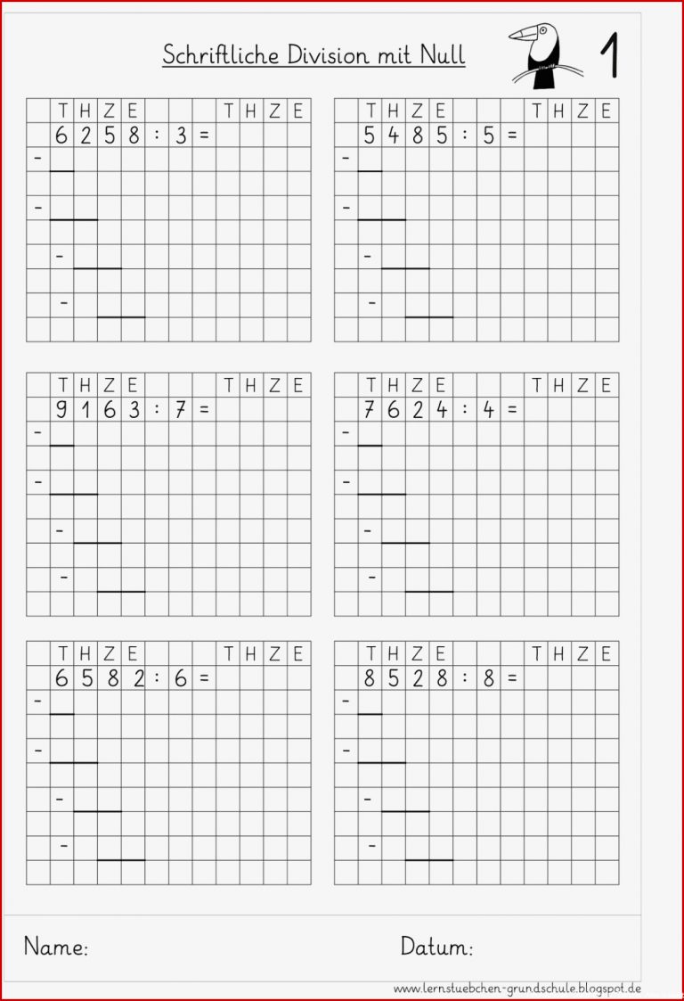 Lernstübchen Schriftliche Division Mit Einer Null Im Ergebnis