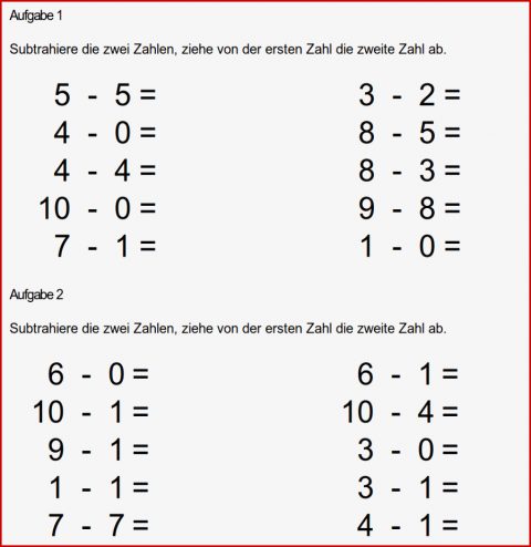 Mathe ist Einfach Subtrahieren Bis 10 Aufgaben Mit