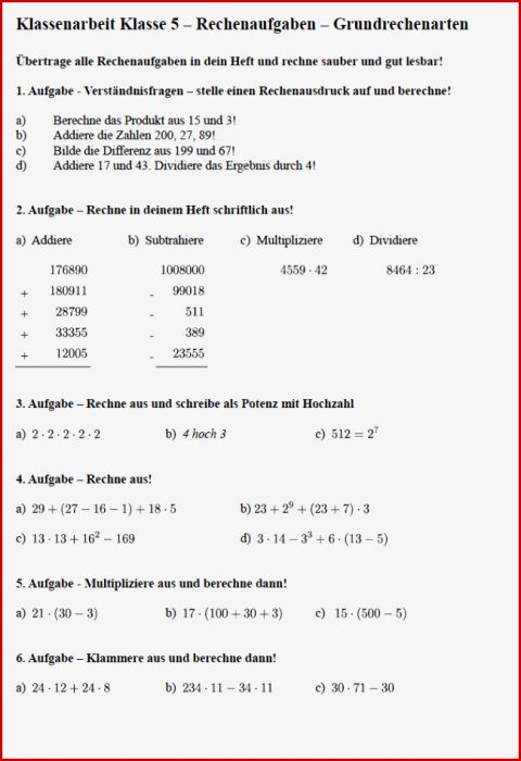 Mathe Klassenarbeit Klasse 5 Gymnasium Alfon Nike